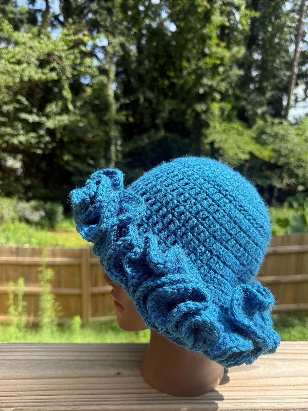 Wave Blue Handmade Crochet Ruffle Hat